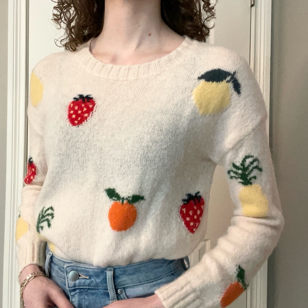 Rails women’s cream fruit print long sleeve sweater top